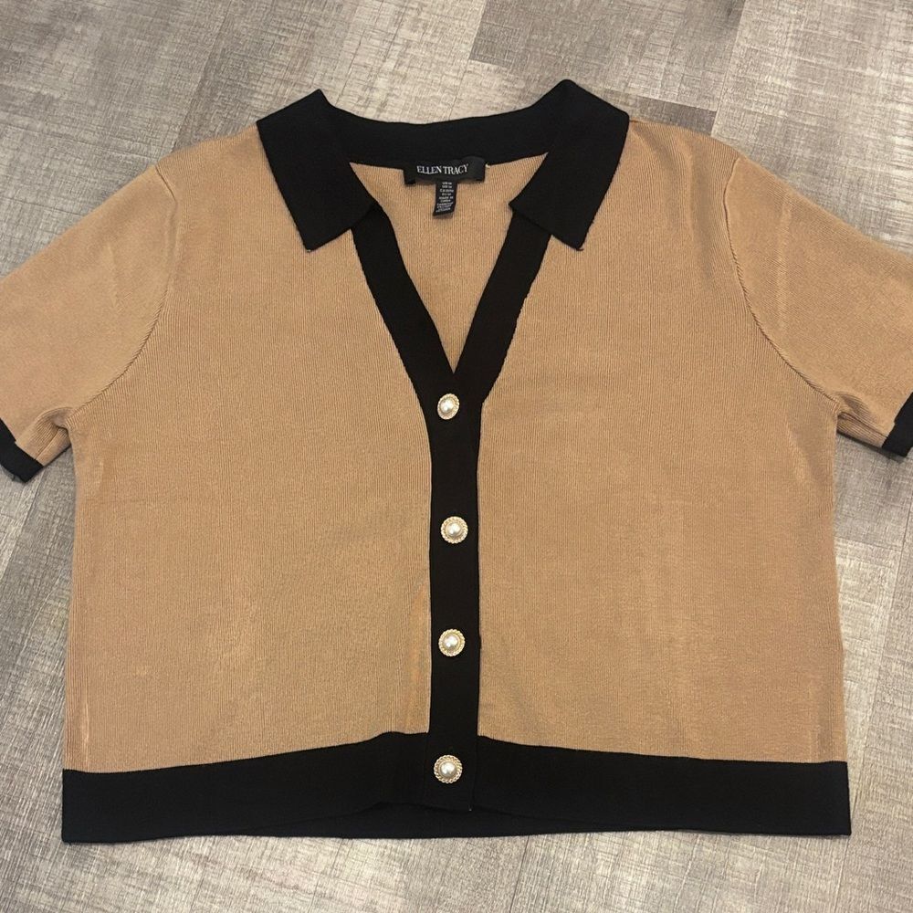 ellen tracy tipped polo sweater knit top